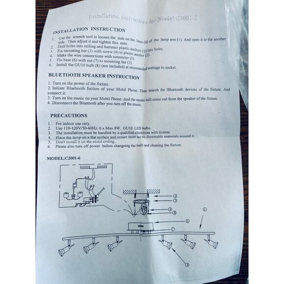 Flint C2001-6 Light Bluetooth speaker track ceiling lamp - Open Box - Picture 2 of 11